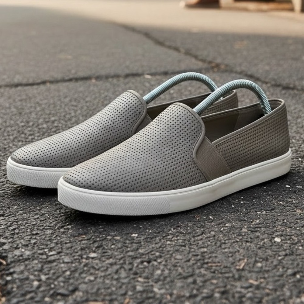 Vince Blair Taupe Grey Perforated Leather Slip On Sneakers Womens 9M EUR 39